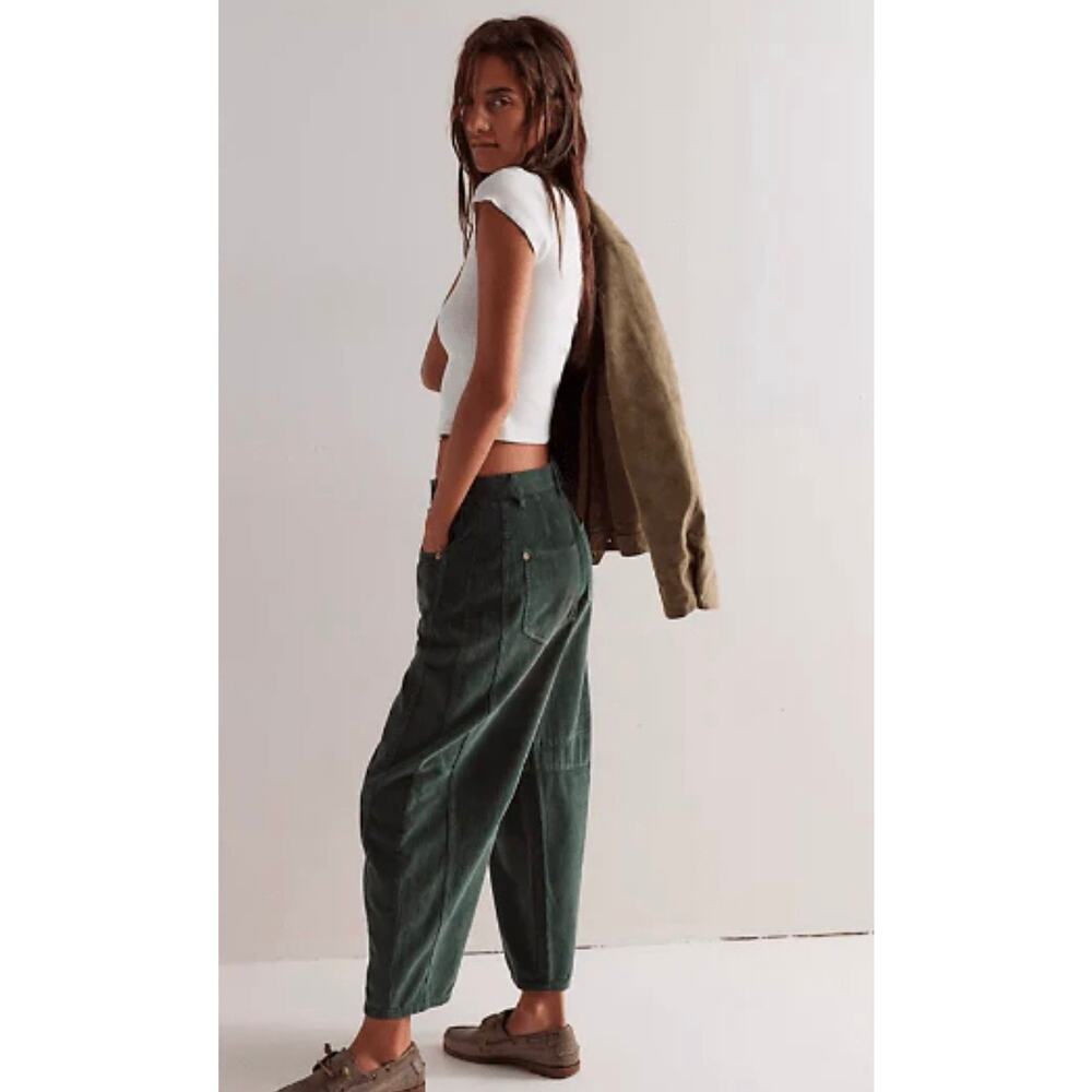 Free People Good Luck Mid Rise Cord Barrel Pants -Size 25- NWOT - Picture 2 of 10